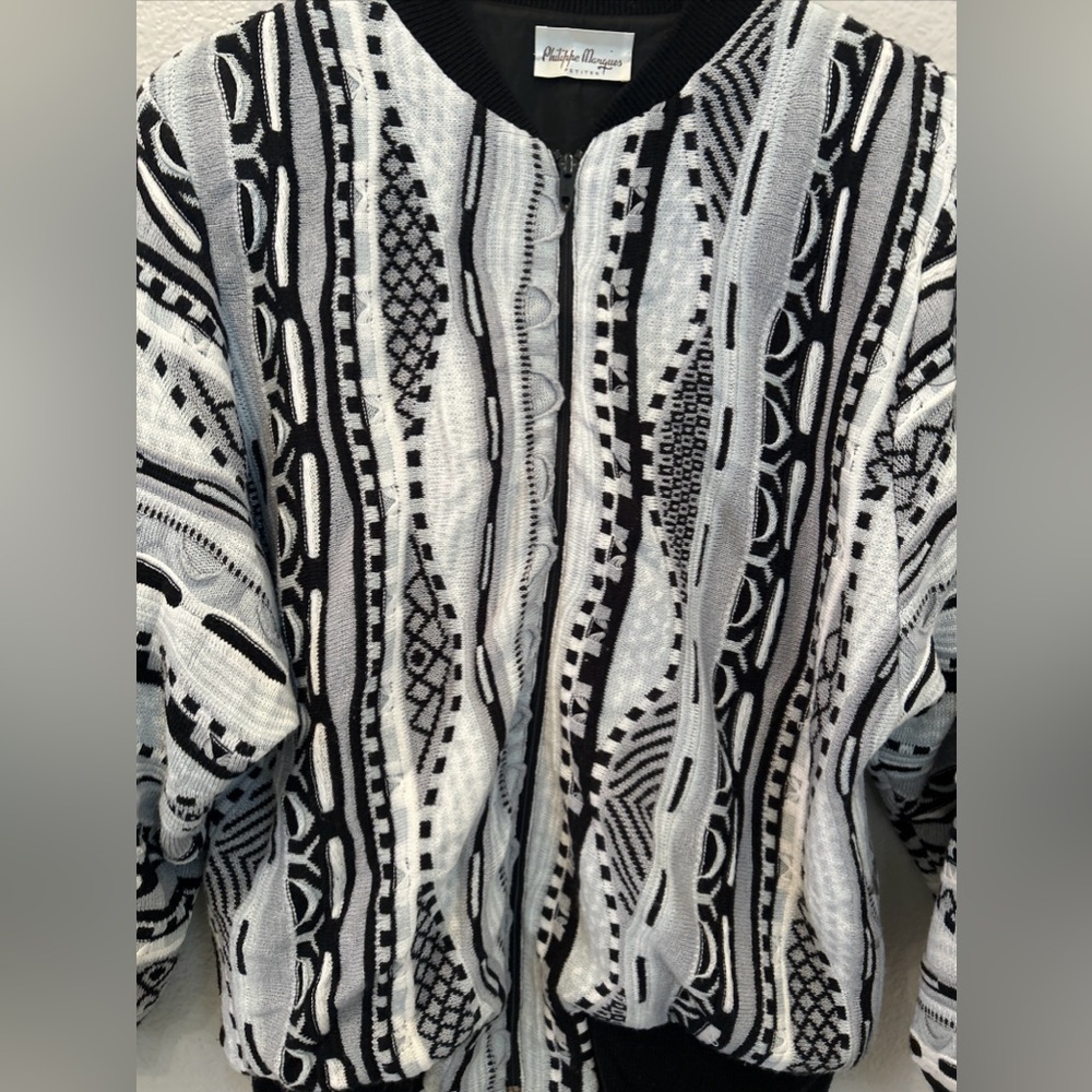 Vintage Philippe Marques 3D Knit Raised Design Zip Up Sweater Jacket Bomber M